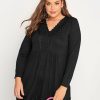 Tops & T-Shirts * | Yours Long Sleeve Crochet Trim Tunic. Black