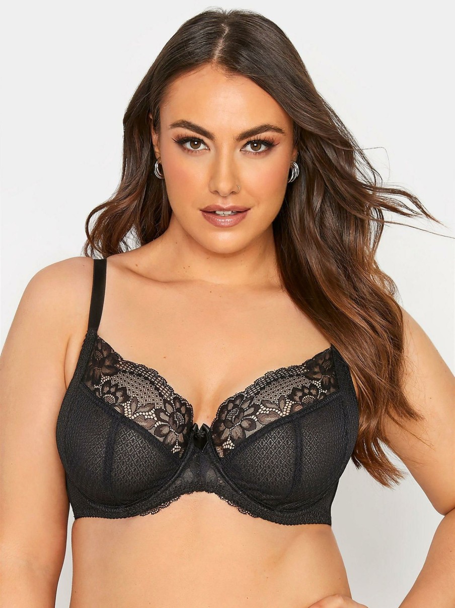 Lingerie * | Yours Clothing Lace & Mesh Uw Full Cup Bra