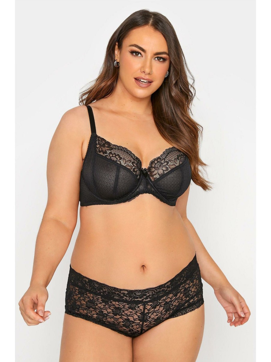 Lingerie * | Yours Clothing Lace & Mesh Uw Full Cup Bra