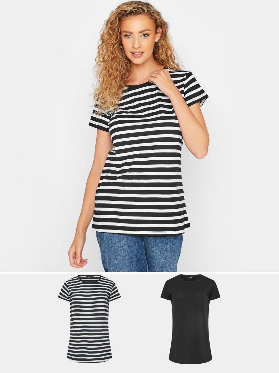 Tops & T-Shirts * | Long Tall Sally 2 Pack Basic Tee Black & Stripe