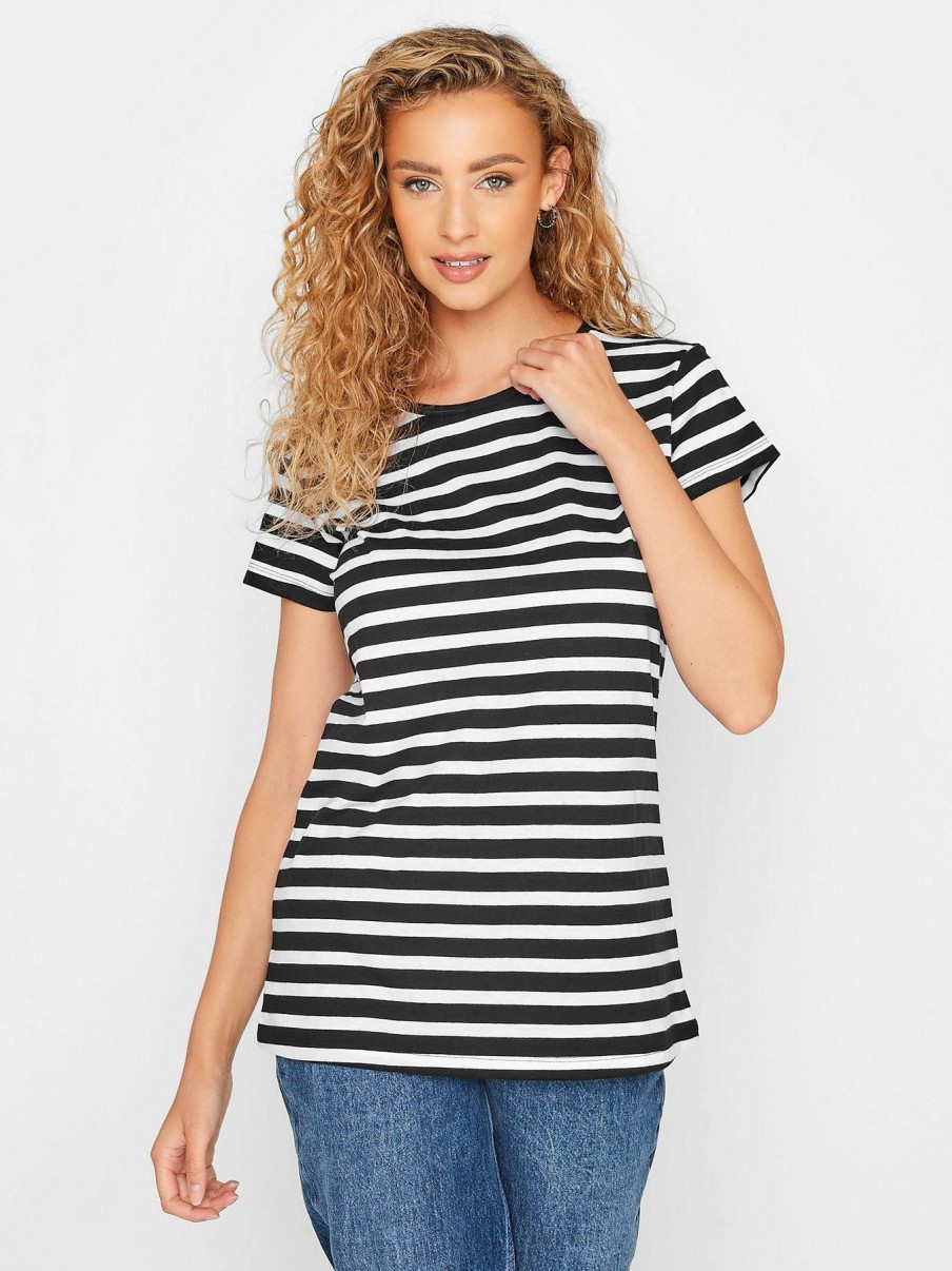 Tops & T-Shirts * | Long Tall Sally 2 Pack Basic Tee Black & Stripe