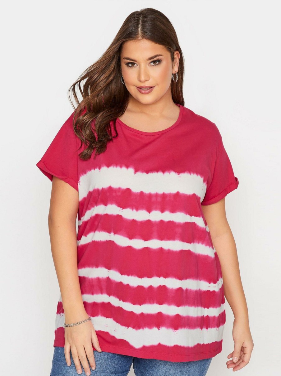 Tops & T-Shirts * | Yours Clothing Stripe Tie Dye Pocket T-Shirt Pink