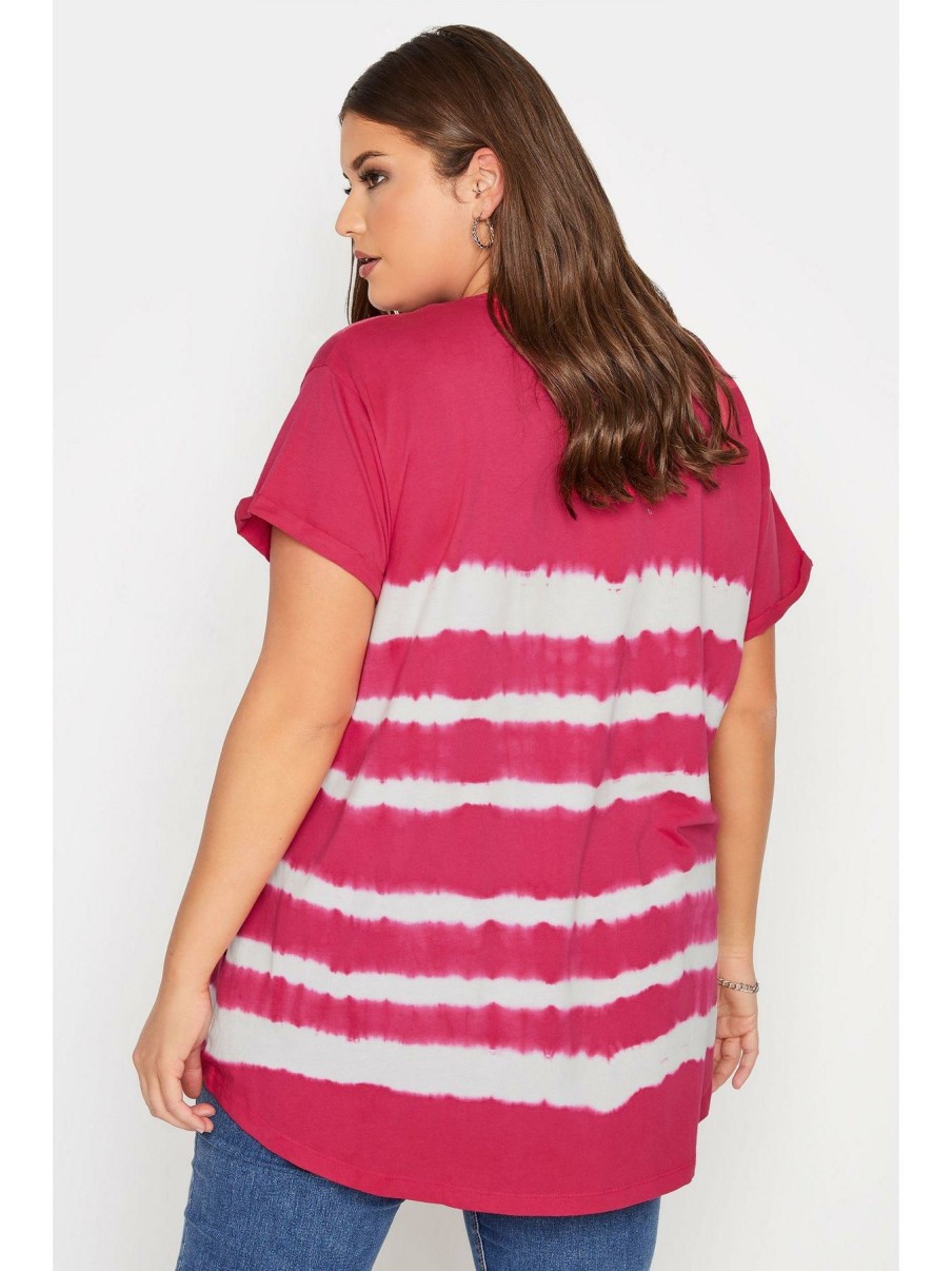 Tops & T-Shirts * | Yours Clothing Stripe Tie Dye Pocket T-Shirt Pink