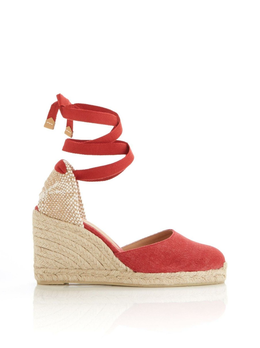 Flip Flops & Sandals * | Castaner Carina Mid Espadrille Wedges Terracotta/Natural