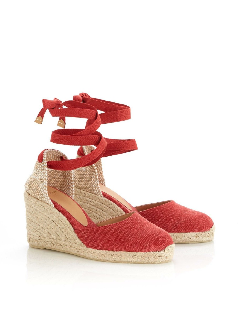 Flip Flops & Sandals * | Castaner Carina Mid Espadrille Wedges Terracotta/Natural