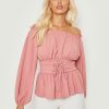 Tops & T-Shirts * | Boohoo Bardot Lace Up Waist Peplum Top