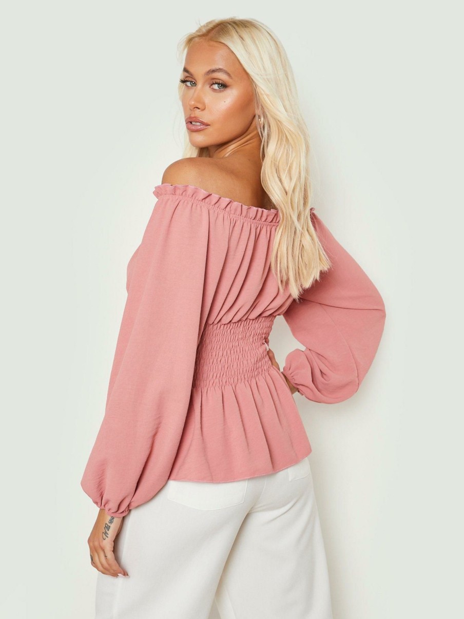 Tops & T-Shirts * | Boohoo Bardot Lace Up Waist Peplum Top