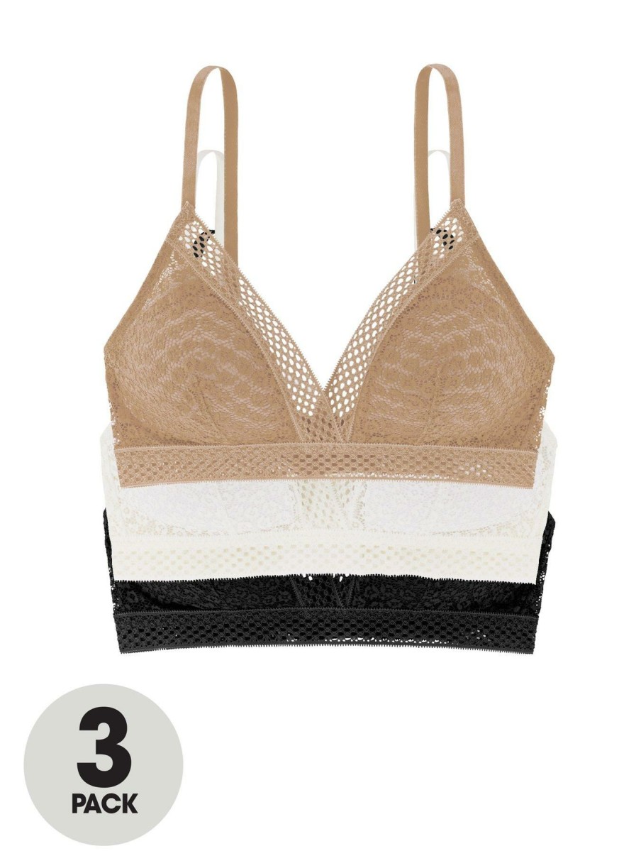 Lingerie * | Dorina Wild Bralette ( 3 Pack) Beige/Ivory/Black