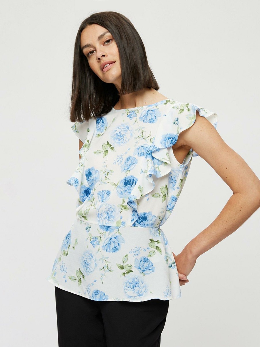 Tops & T-Shirts * | Dorothy Perkins Blue Floral Tie Back Shell Top