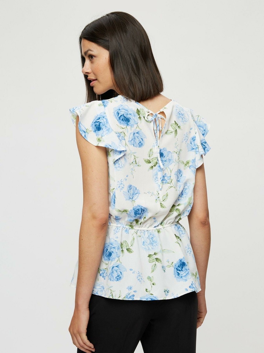 Tops & T-Shirts * | Dorothy Perkins Blue Floral Tie Back Shell Top