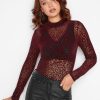 Tops & T-Shirts * | Long Tall Sally Long Tall Sally Burgundy Leopard Mesh Top