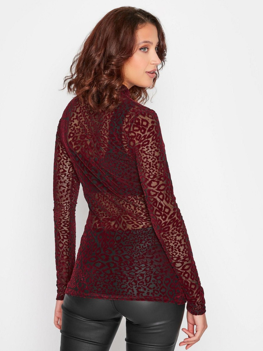 Tops & T-Shirts * | Long Tall Sally Long Tall Sally Burgundy Leopard Mesh Top