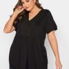 Tops & T-Shirts * | Yours Clothing Crochet Trim Tunic. Black