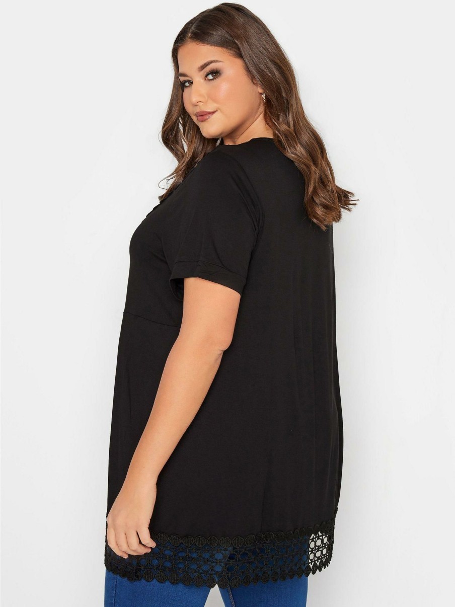 Tops & T-Shirts * | Yours Clothing Crochet Trim Tunic. Black