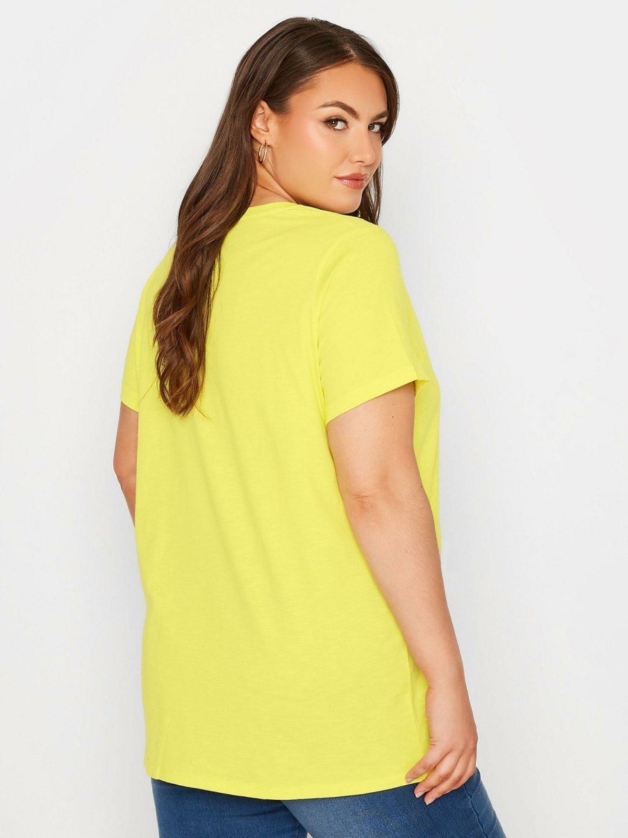 Tops & T-Shirts * | Yours Broderie Anglaise Neckline T-Shirt Yellow