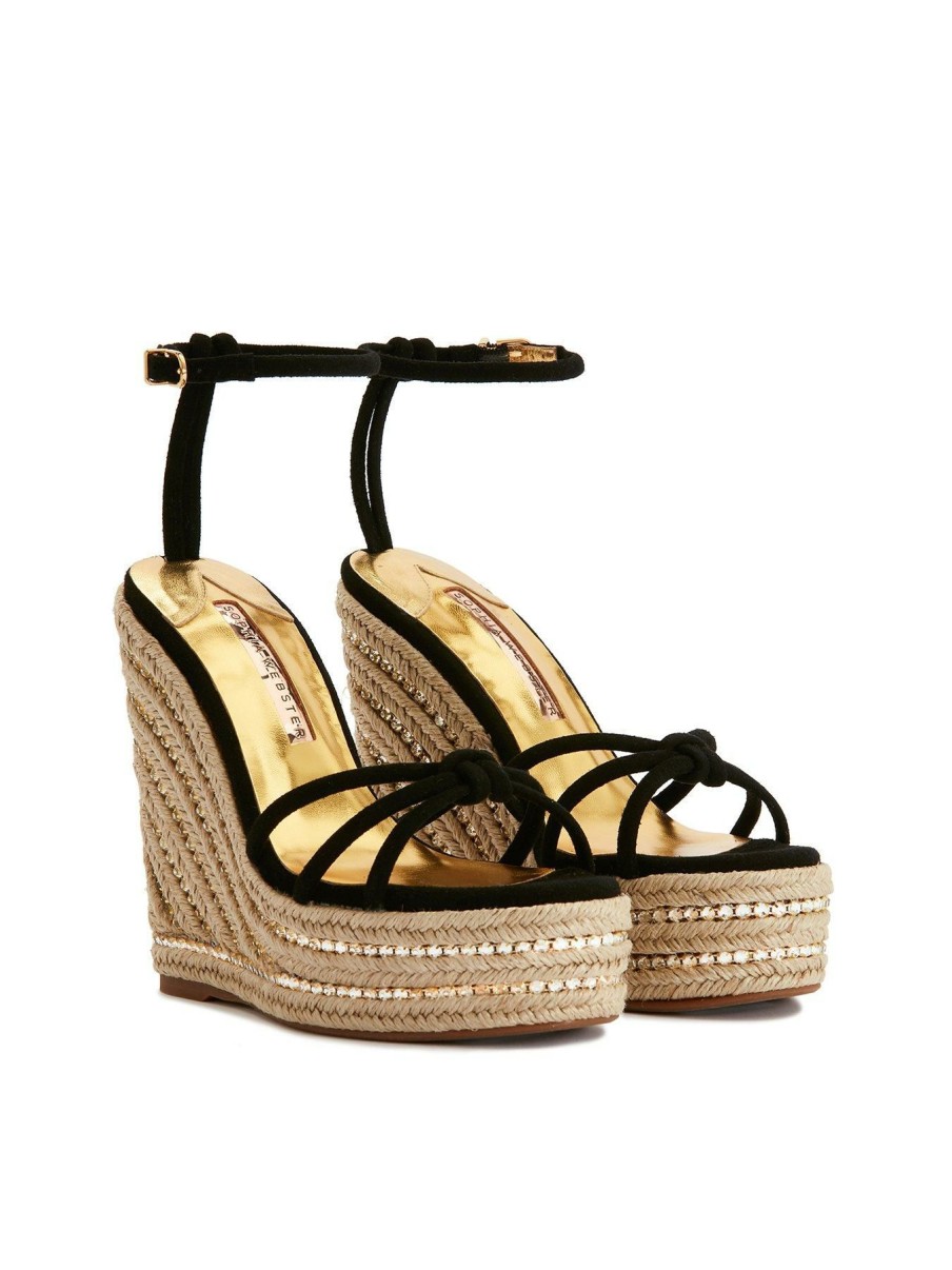 Flip Flops & Sandals * | Sophia Webster Lucita Crystal Espadrille Wedges Black