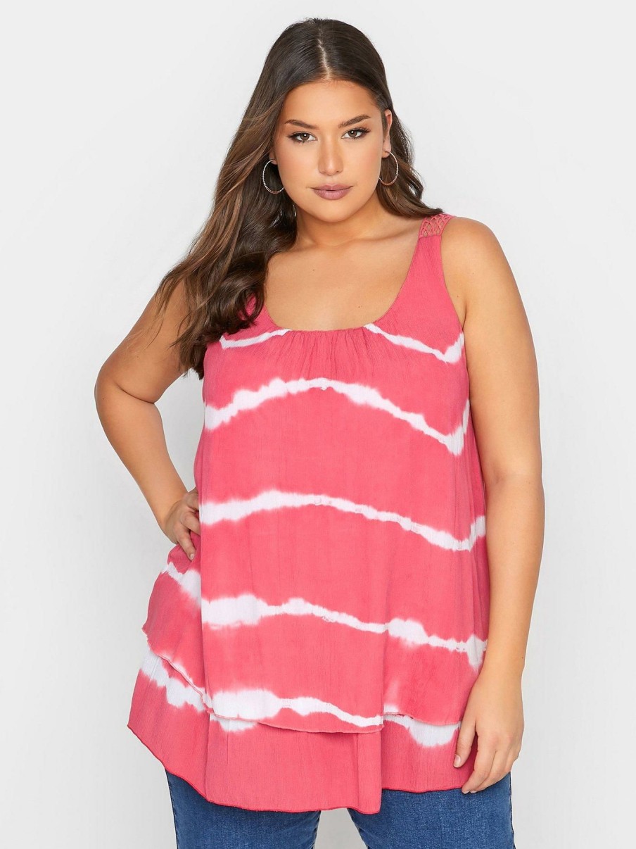 Tops & T-Shirts * | Yours Clothing Crochet Back Tie Dye Vest. Coral