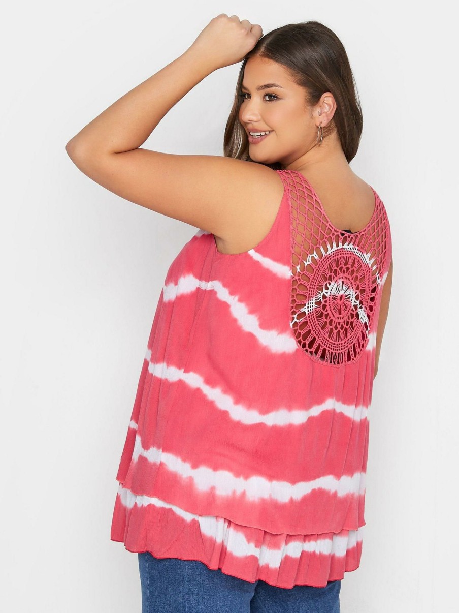 Tops & T-Shirts * | Yours Clothing Crochet Back Tie Dye Vest. Coral