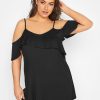 Tops & T-Shirts * | Yours Frill Cold Shoulder Top Black