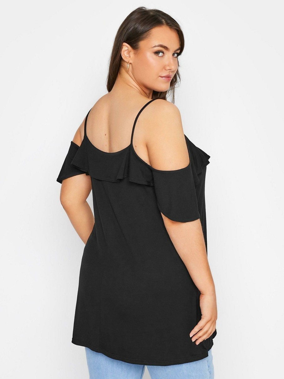 Tops & T-Shirts * | Yours Frill Cold Shoulder Top Black