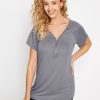 Tops & T-Shirts * | Long Tall Sally Zip Up V Neck Tee Grey