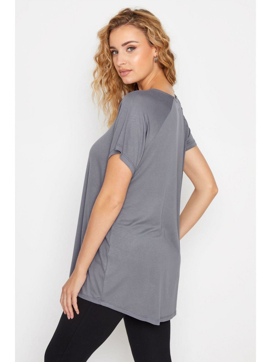 Tops & T-Shirts * | Long Tall Sally Zip Up V Neck Tee Grey