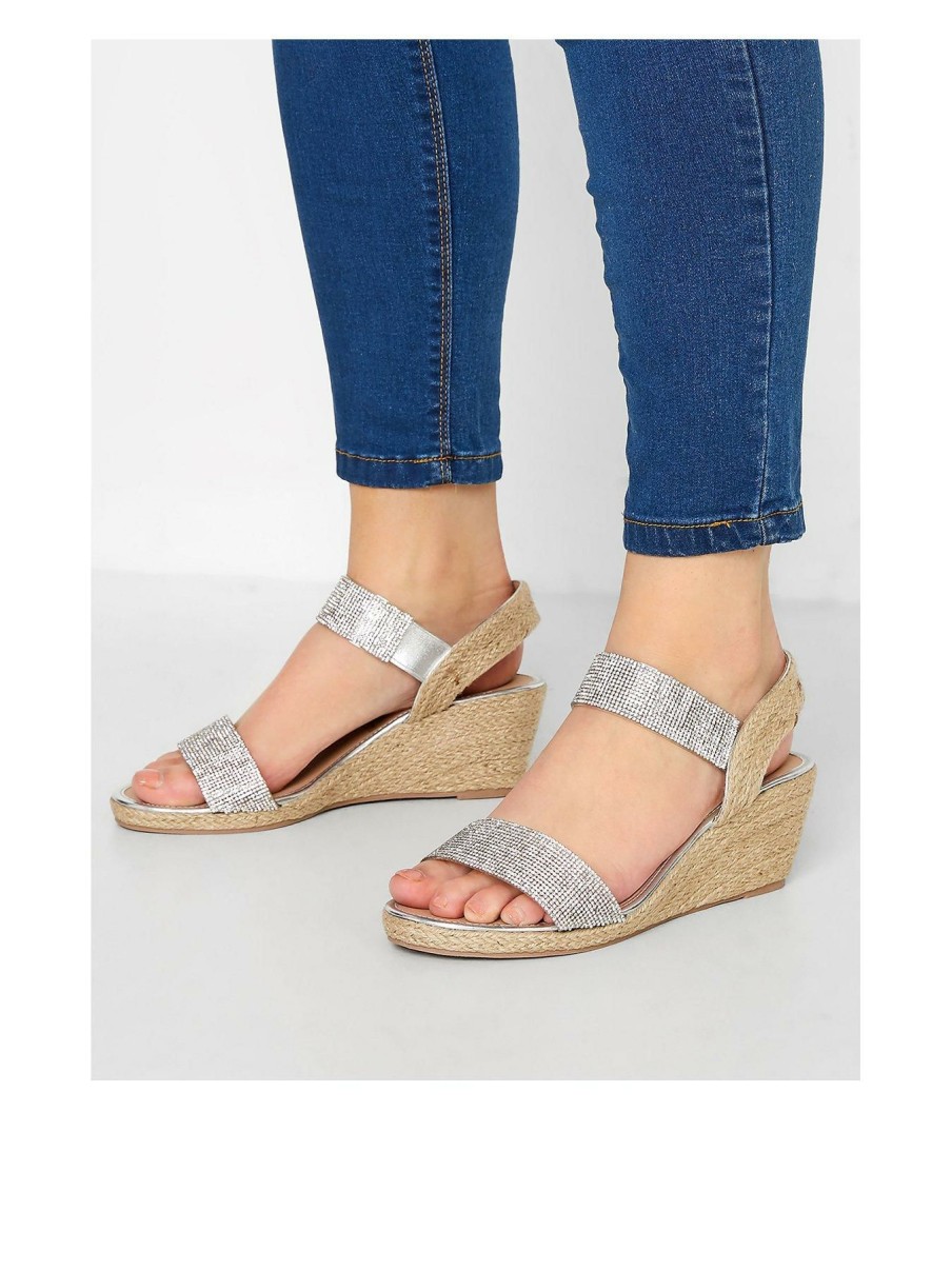 Shoes & Boots * | Yours Clothing Extra Wide Fit Espadrille Wedge Silver