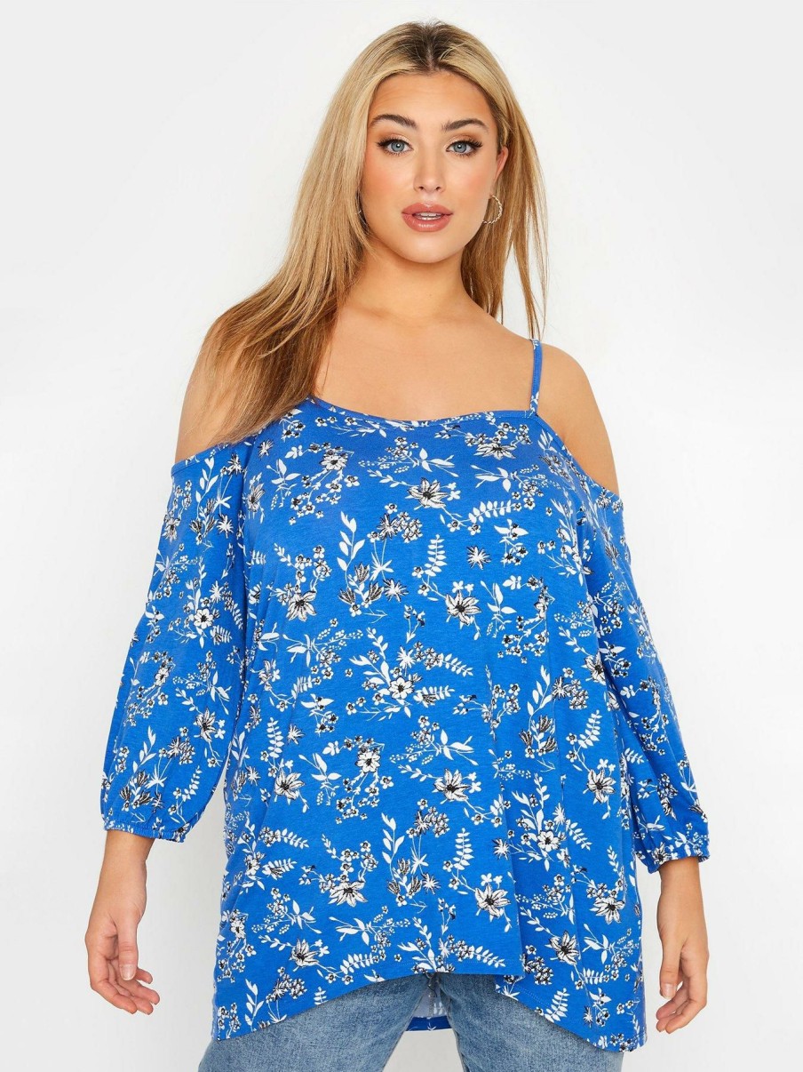 Tops & T-Shirts * | Yours Clothing Floral Cold Shoulder T-Shirt