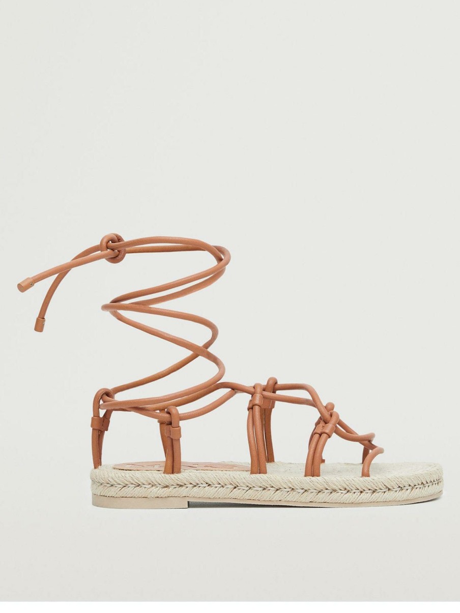 Shoes & Boots * | Mango Round Toe Tie Up Sandals Brown