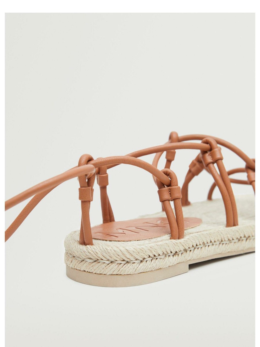 Shoes & Boots * | Mango Round Toe Tie Up Sandals Brown