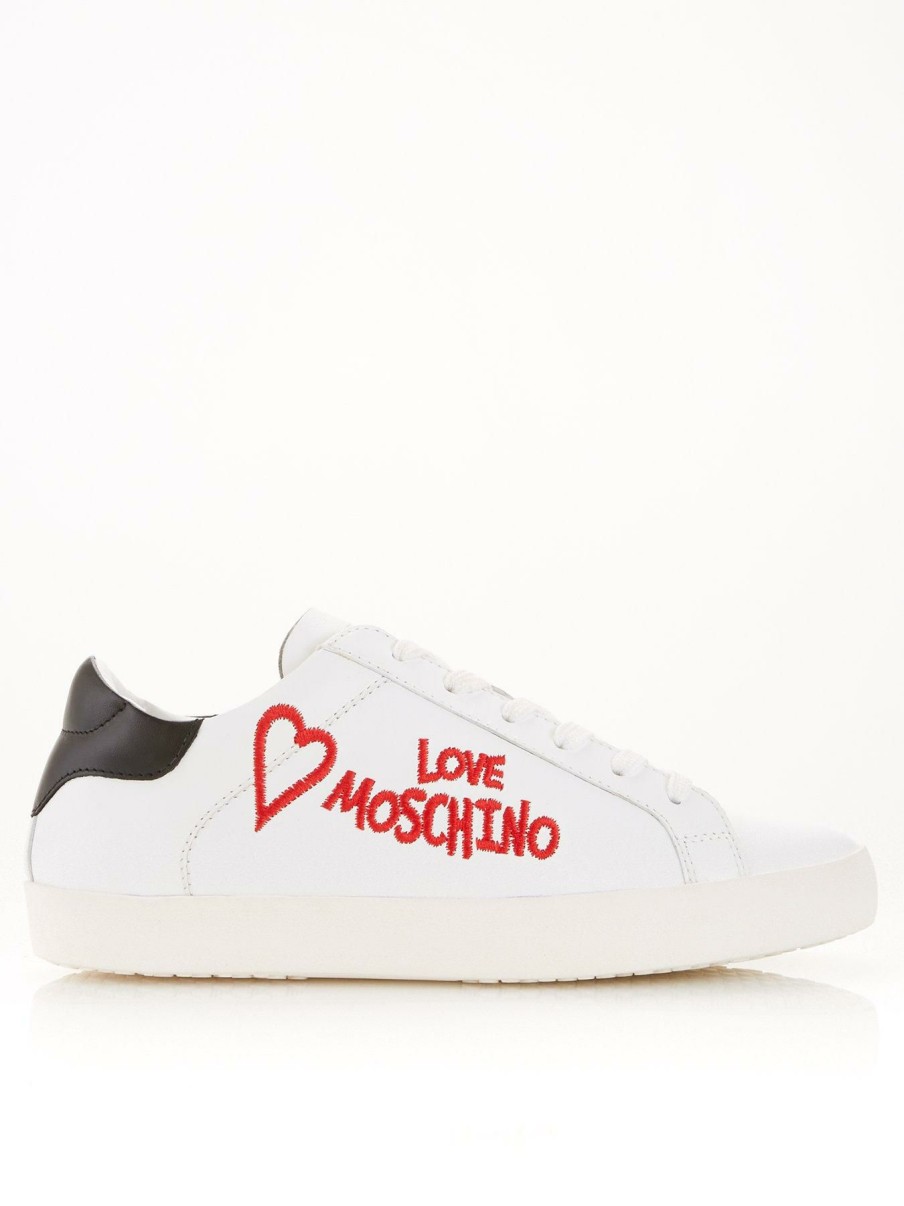 Trainers * | Love Moschino Embroidered Logo Trainers White