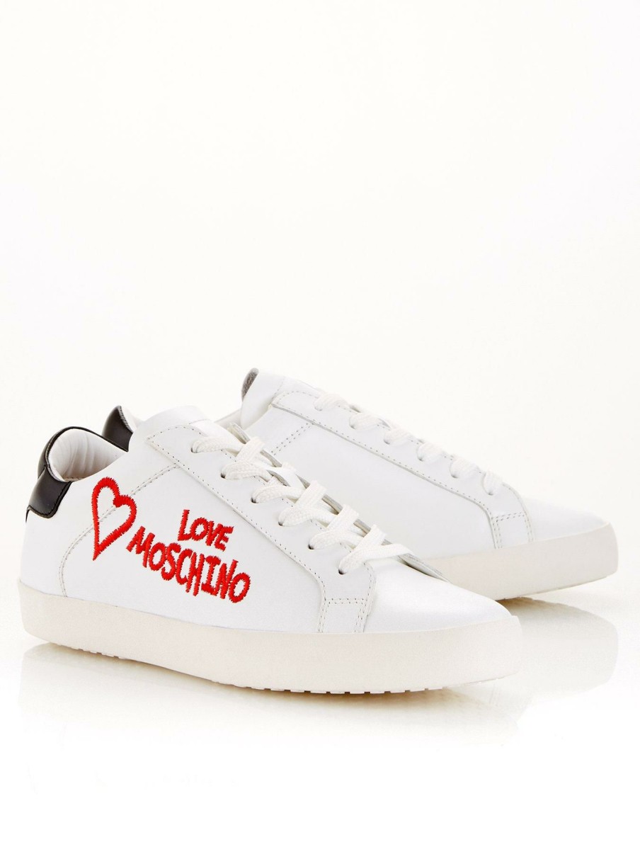 Trainers * | Love Moschino Embroidered Logo Trainers White