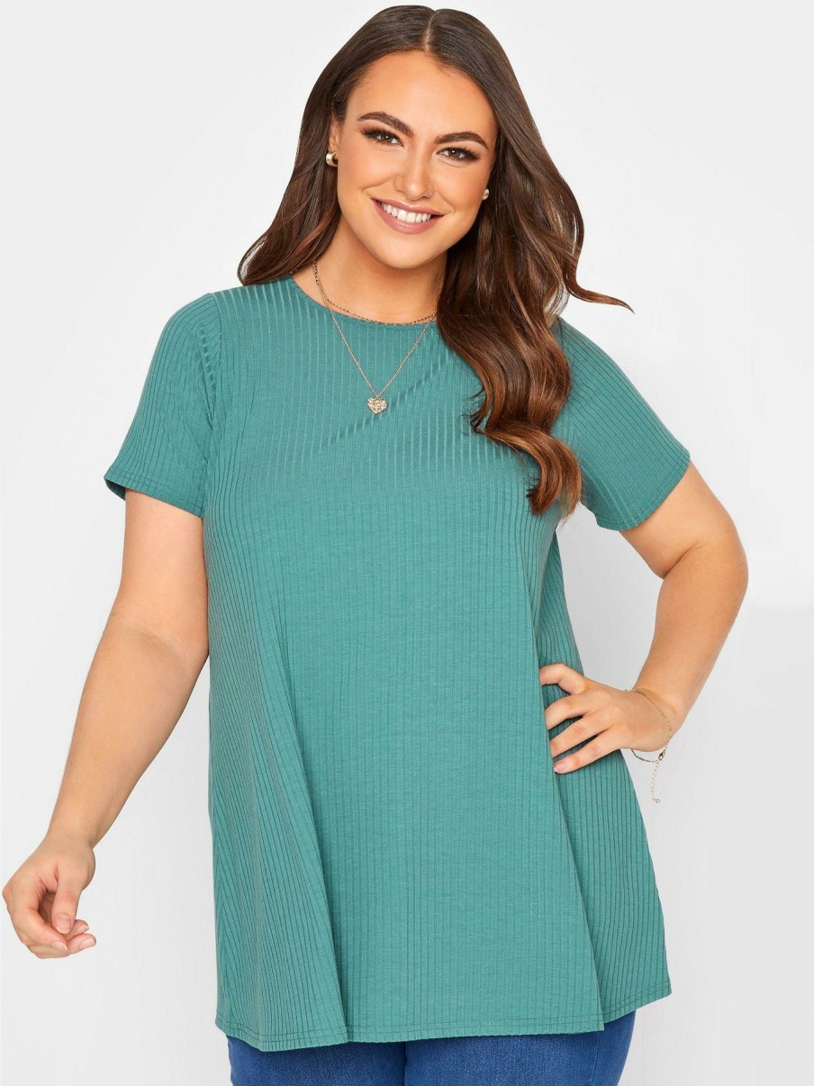 Tops & T-Shirts * | Yours Clothing Rib Swing T-Shirt. Soft Sage