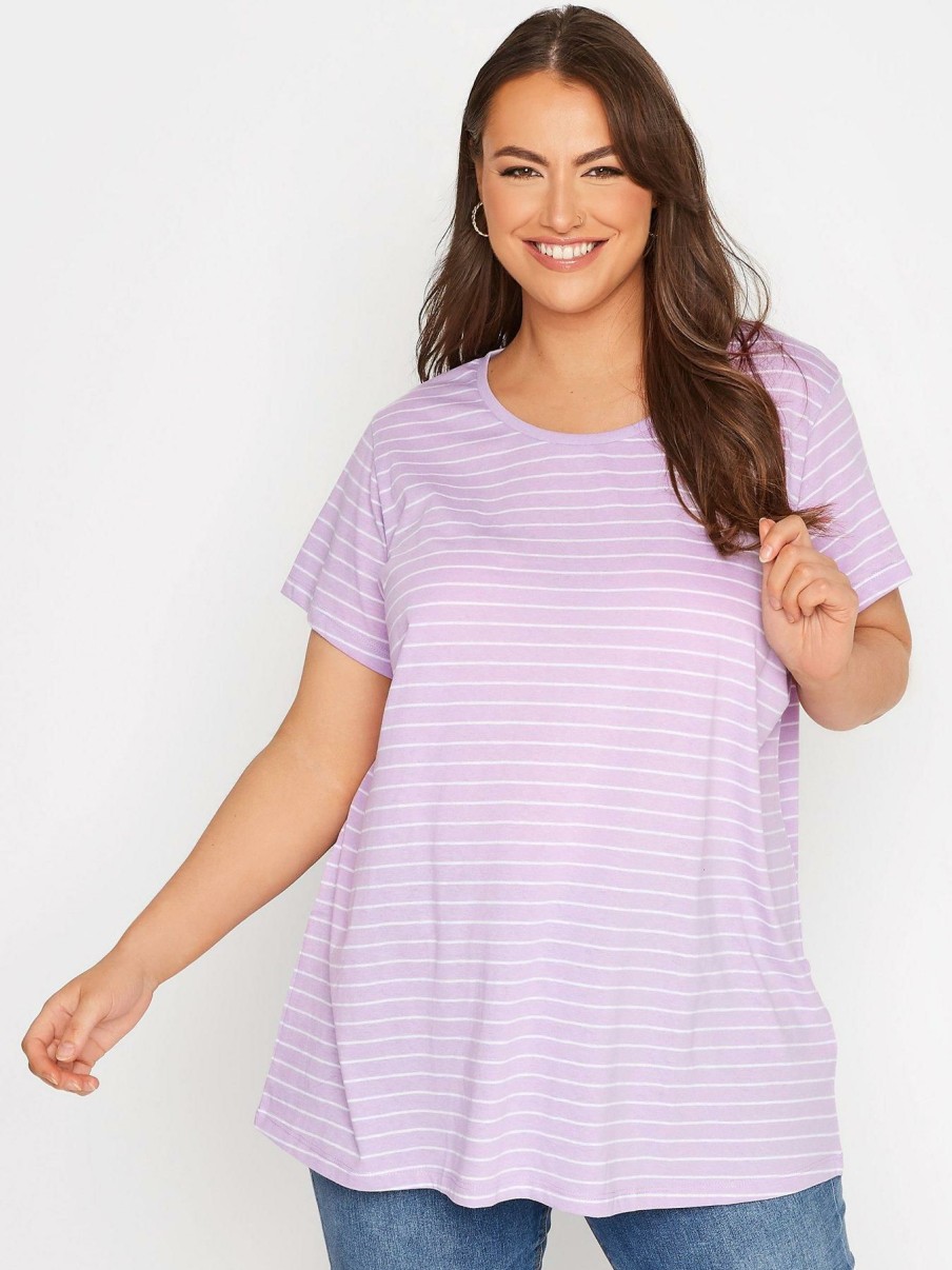 Tops & T-Shirts * | Yours Clothing Core Basic Stripe T-Shirt Purple