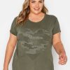 Tops & T-Shirts * | Yours Heart Stud Acid Wash T-Shirt Khaki