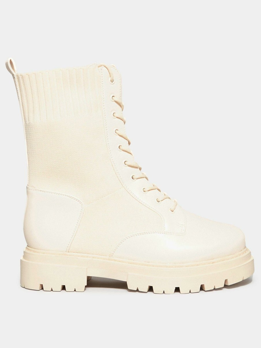 Shoes & Boots * | Yours Extra Wide Fit Sock Lace Up Boot Natural