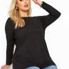 Tops & T-Shirts * | Yours Long Sleeve Scoop Neck T-Shirt Black