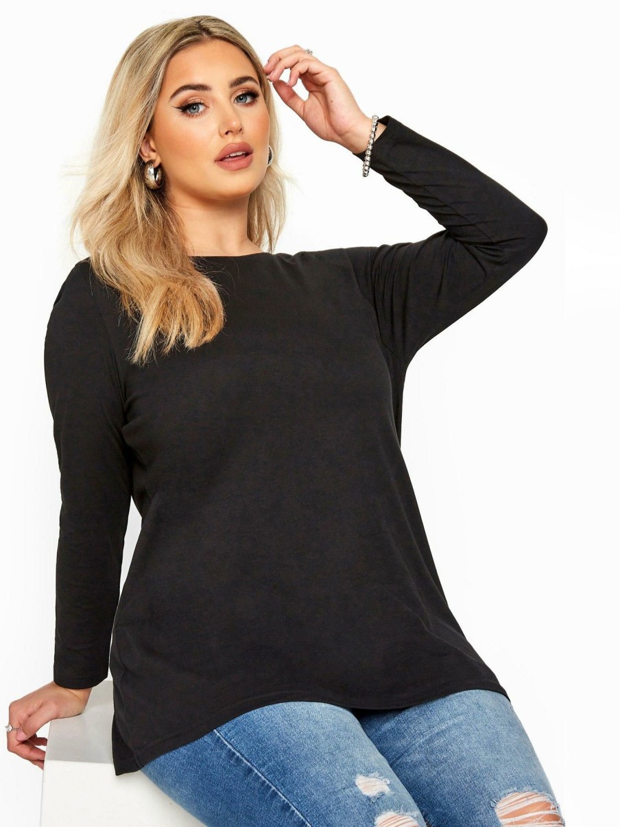 Tops & T-Shirts * | Yours Long Sleeve Scoop Neck T-Shirt Black