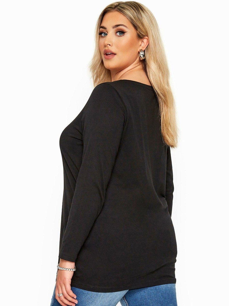 Tops & T-Shirts * | Yours Long Sleeve Scoop Neck T-Shirt Black