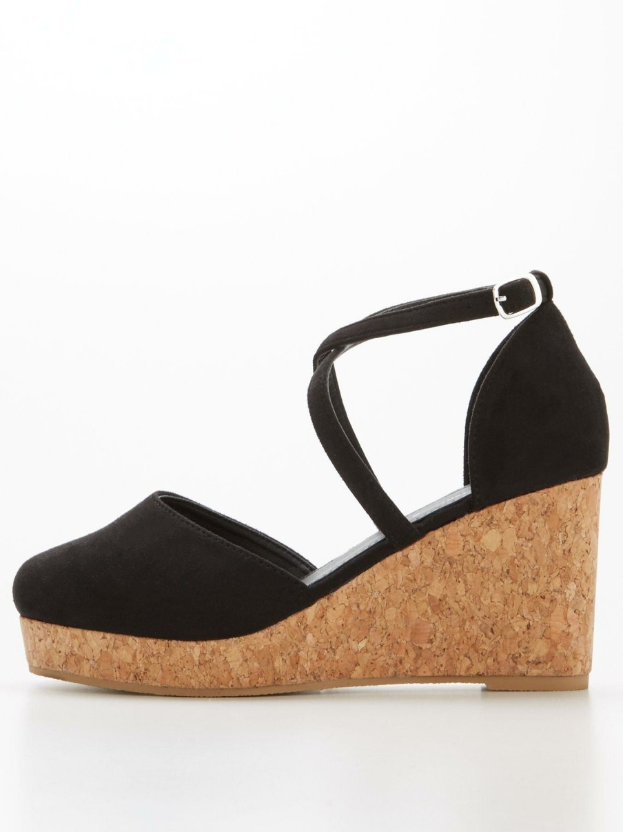 Shoes & Boots * | V By Very Extra Wide Fit Closed Toe Wedge Black