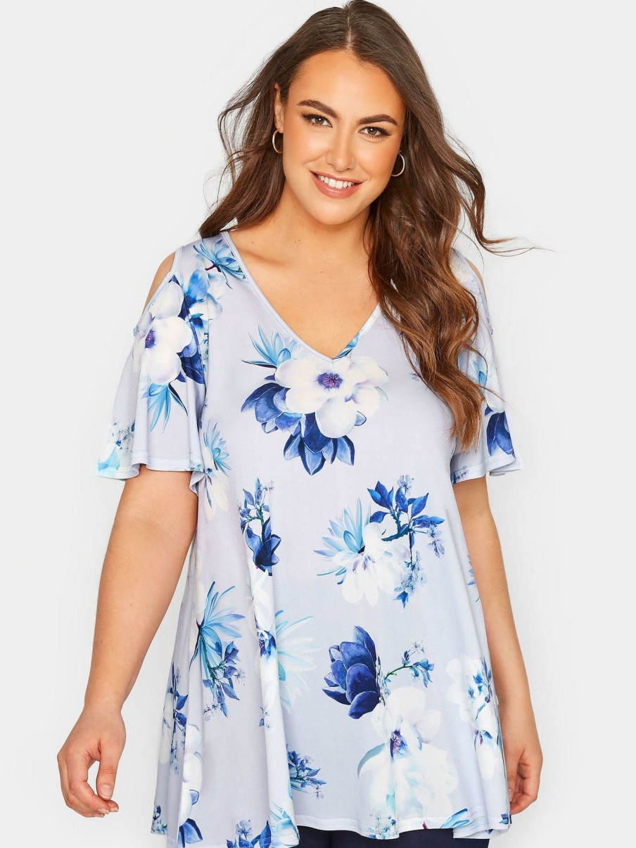 Tops & T-Shirts * | Yours London Floral Cold Shoulder Top