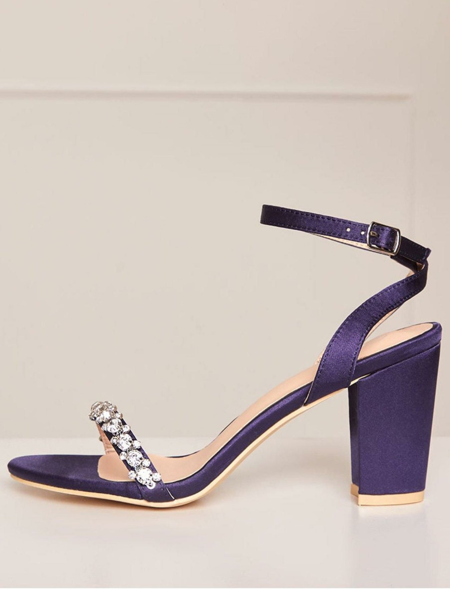 Shoes & Boots * | Chi Chi London Block Heel Diamante Sandal Navy