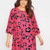 Tops & T-Shirts * | Yours Clothing Hot Pink Animal Flute Sleeve Tunic