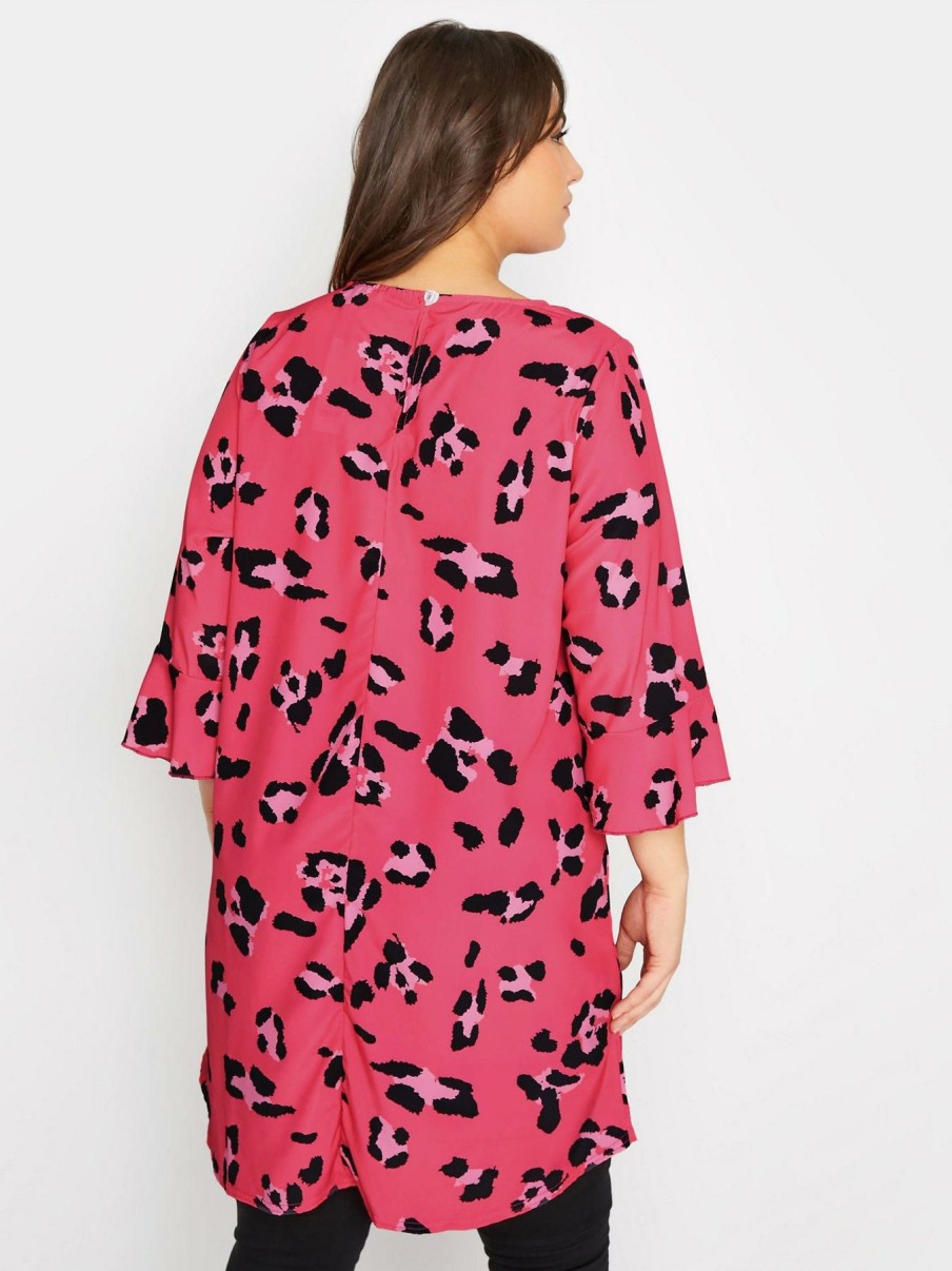 Tops & T-Shirts * | Yours Clothing Hot Pink Animal Flute Sleeve Tunic